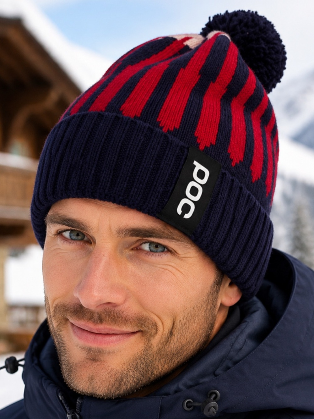 POC Sweden Butylene Jacquard Lambswool Pom Beanie Navy Red NWT One Size